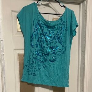Aeropostale Turquoise Sequin Graphic Tee